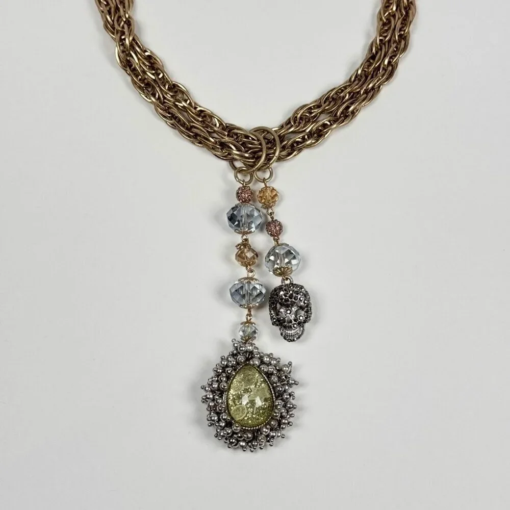 NWT Vintage Y2K  Betsey Johnson Chunky Chain Pendant Necklace Gold Skull